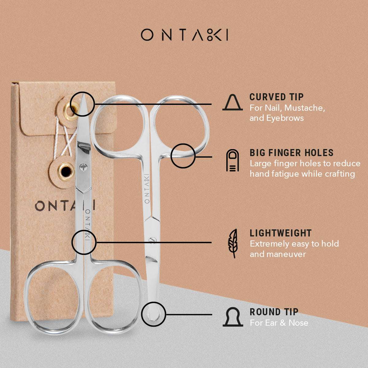 ONTAKI Facial Hair Grooming Scissors (2 Pack)