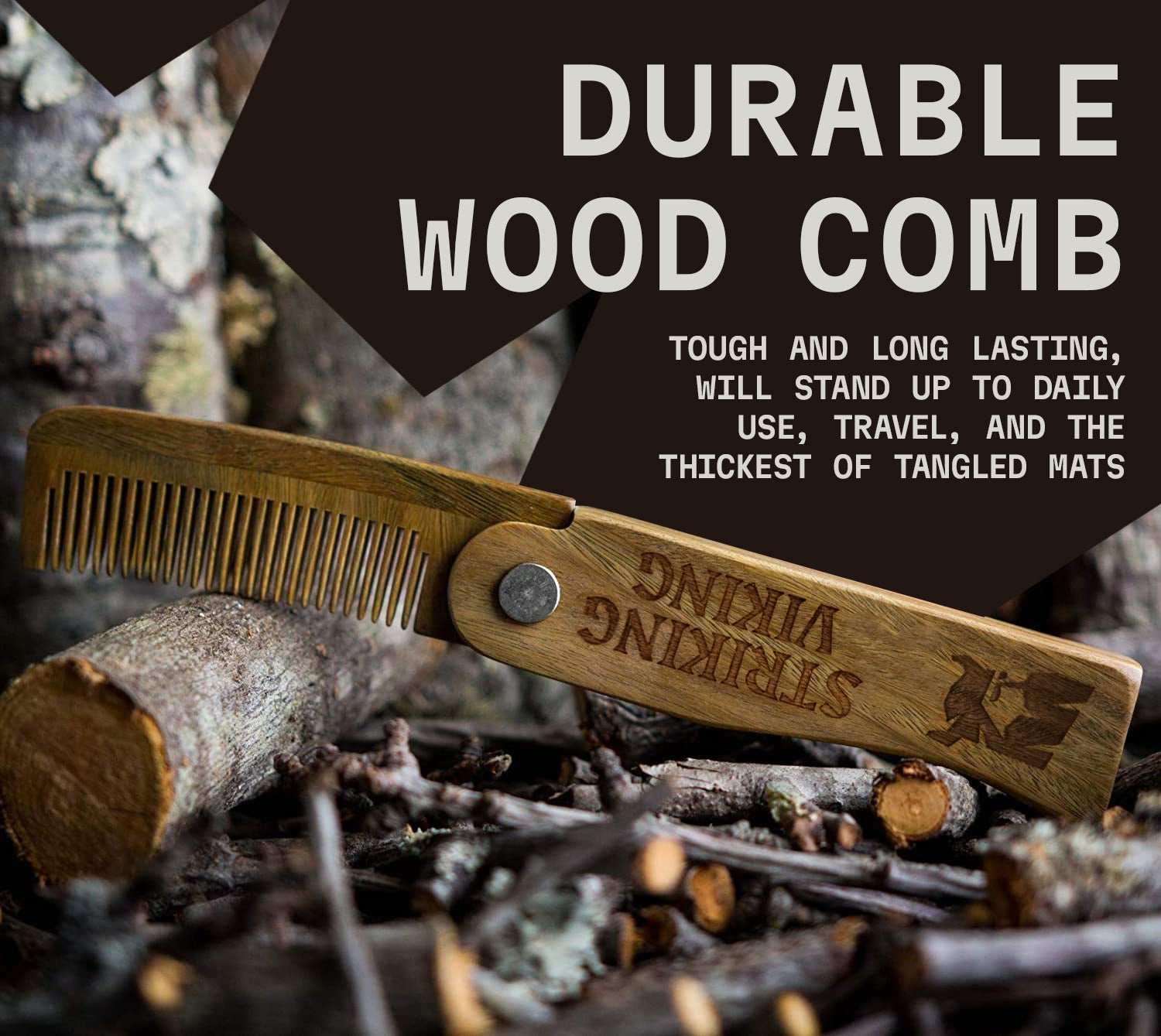 Durable folding wooden comb for men, handcrafted from sandalwood, suitable for travel and daily use.