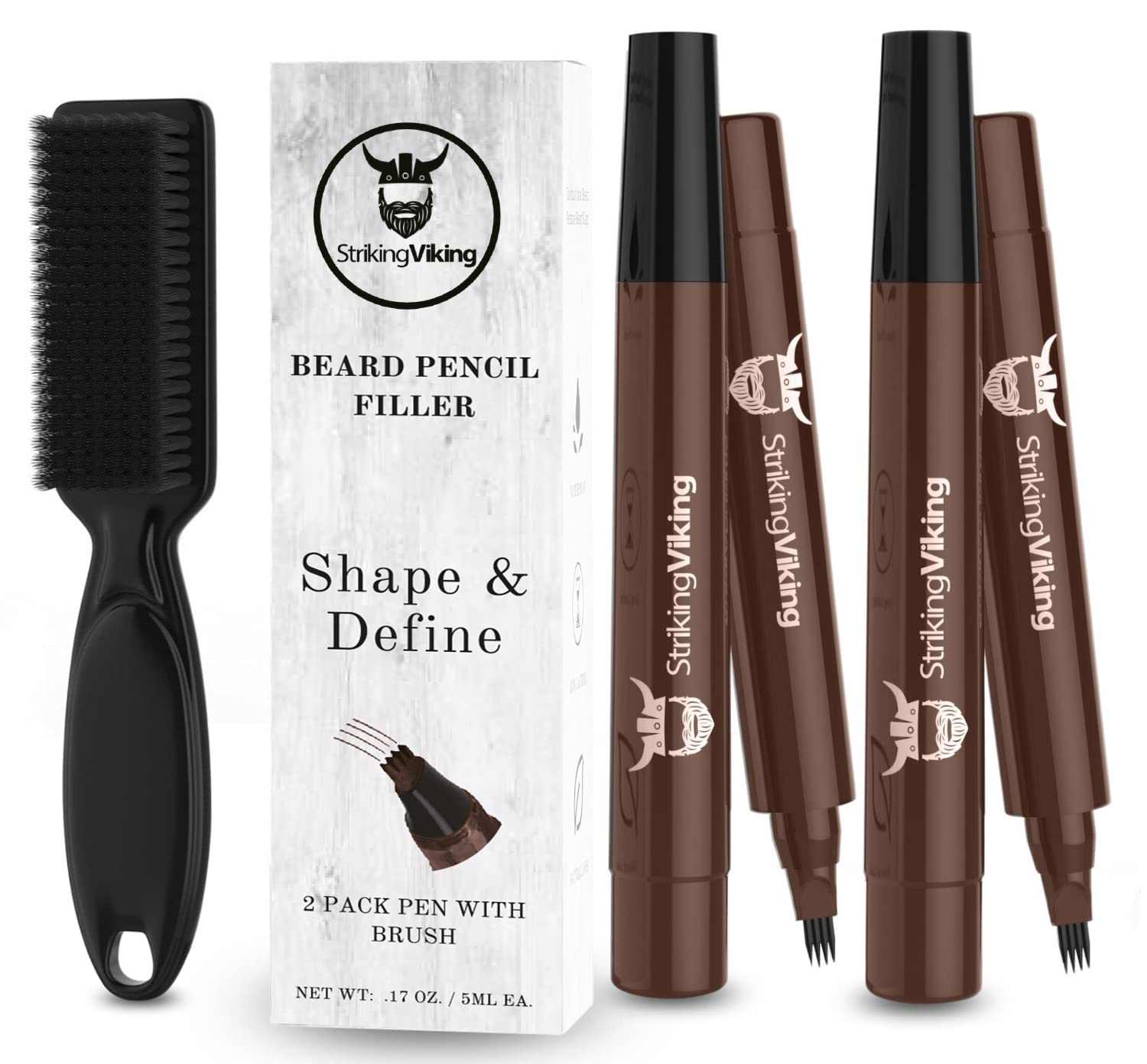 Beard filler pen set with brush for contouring and filling gaps, waterproof and skin-friendly.
