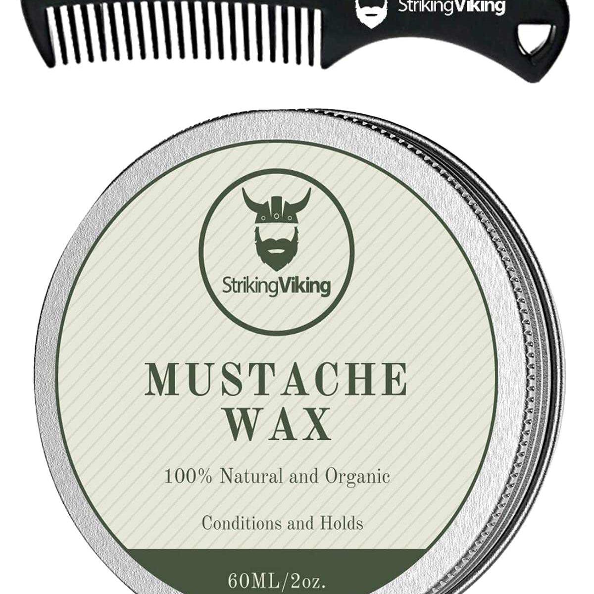 Mustache Wax and Comb Kit with Vanilla Scented Wax, Anti-Static Mini Comb, 2oz Tin.