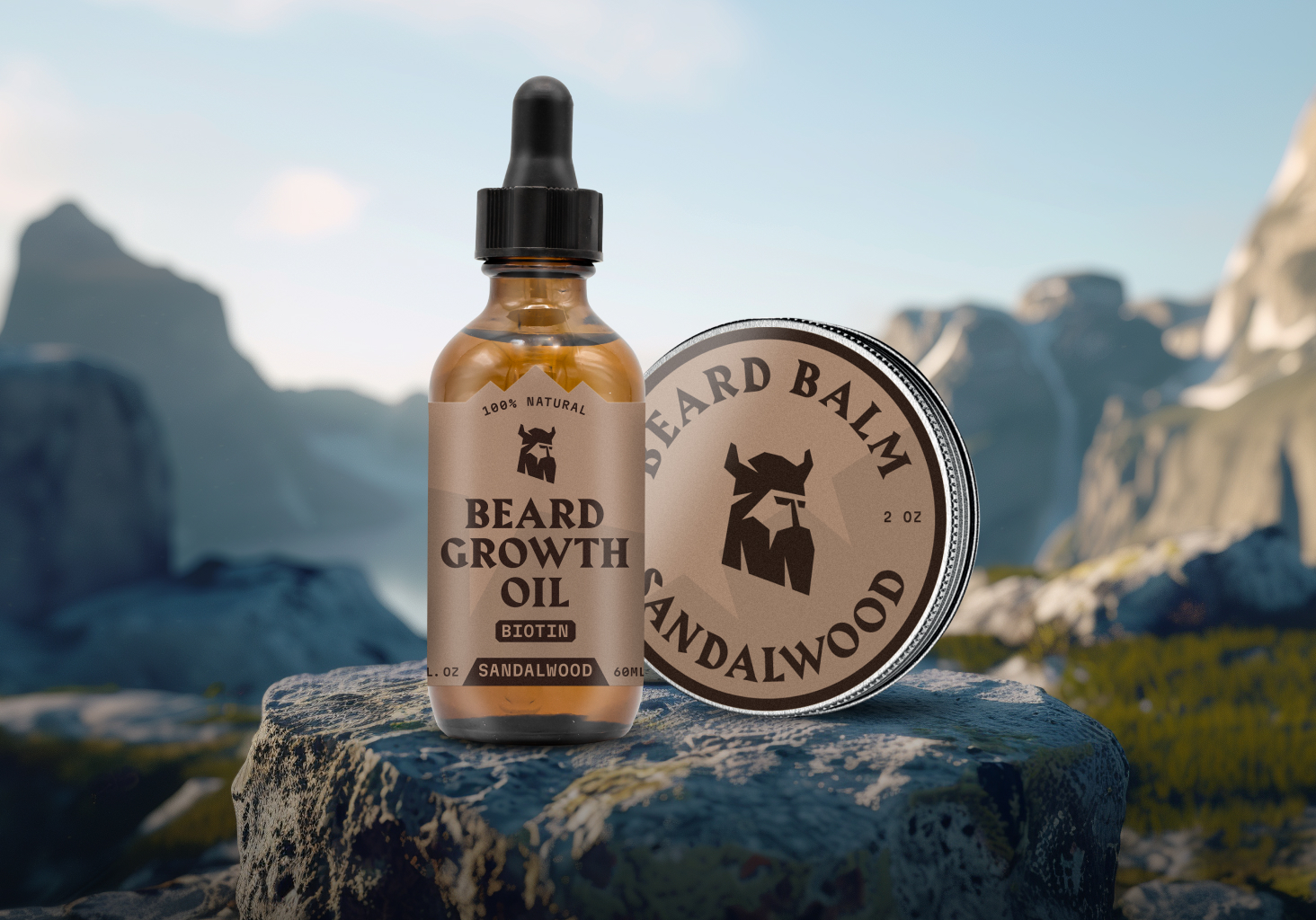 viking beard kit for men beard products on counter beard scissors beard comb beard oil and balm brush