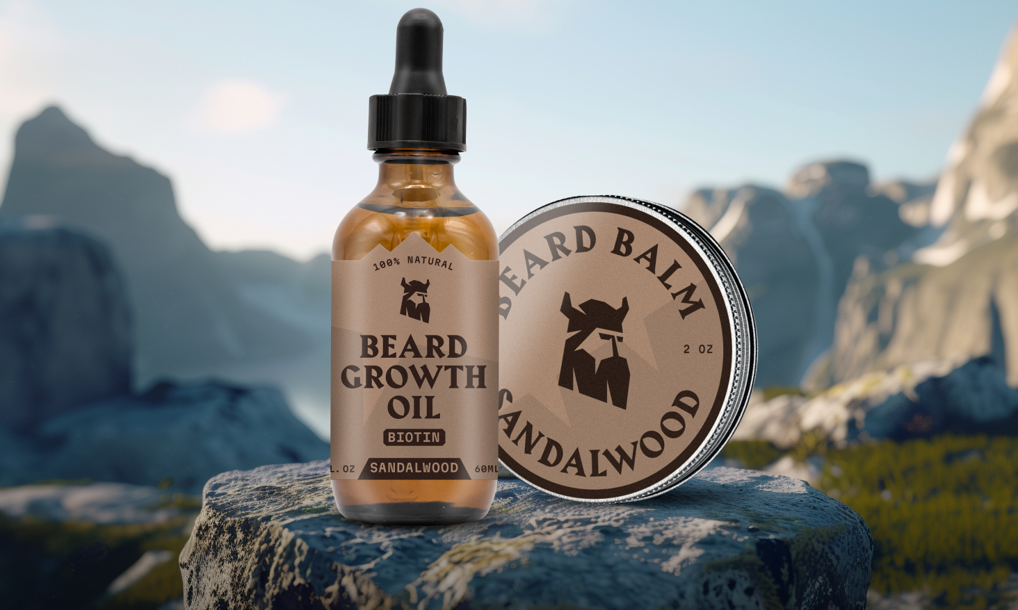 viking beard kit for men beard products on counter beard scissors beard comb beard oil and balm brush