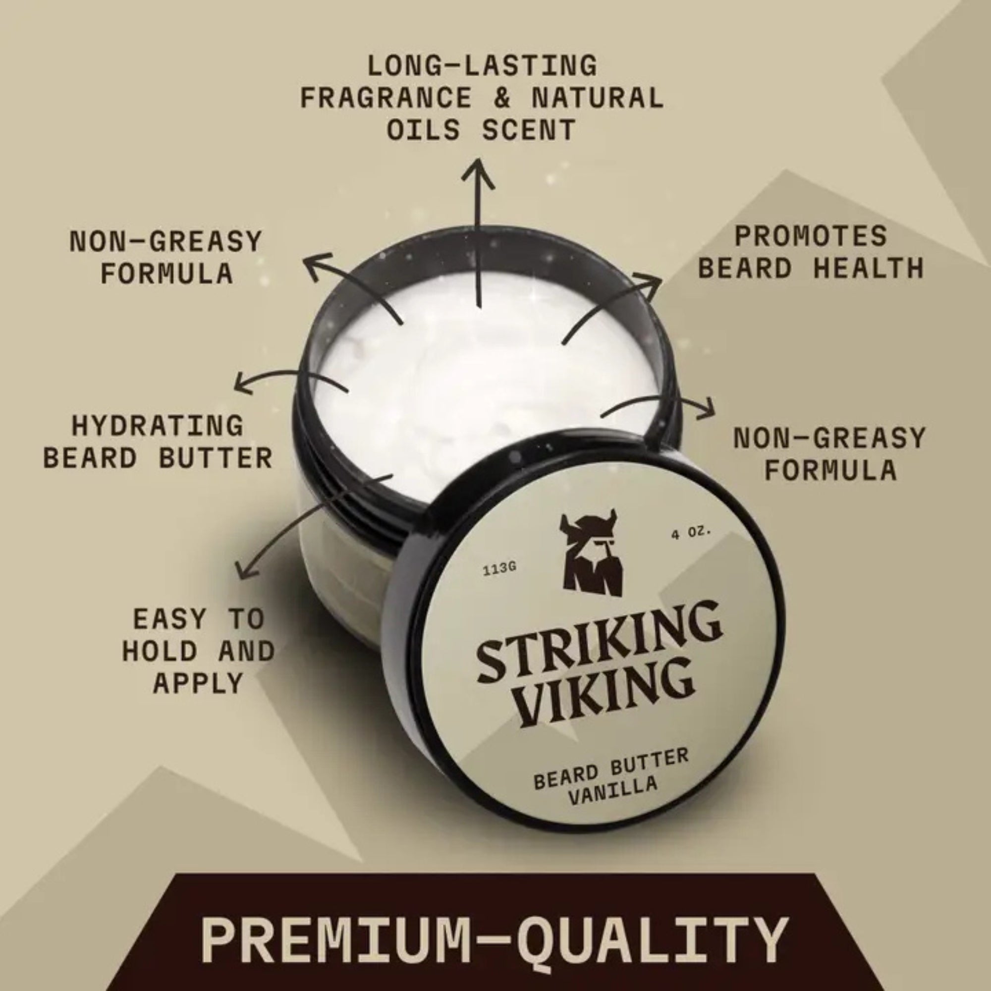 Striking Viking Vanilla Beard Butter for Soft Hydrated & Healthy Beard Care for Men