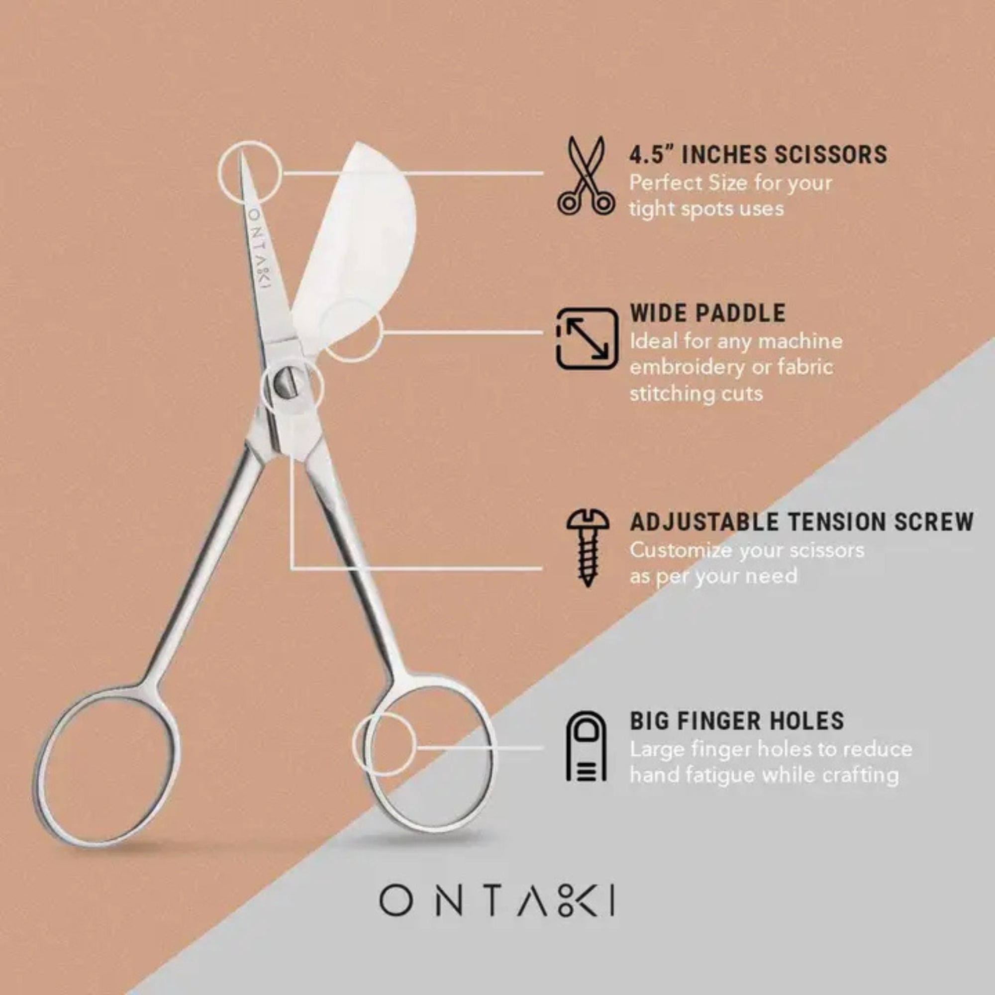 ONTAKI Duckbill Applique Scissors 4.5 Inch – Carbon Steel Fabric & Thread Cutting Scissors