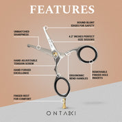 ONTAKI Japanese Steel Rounded Tip Beard & Mustache Scissors 4.2 Inch Grooming Kit