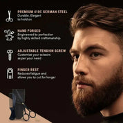 ONTAKI Beard & Mustache Scissors with Finger Rest 5 Inch – German Steel Grooming Kit