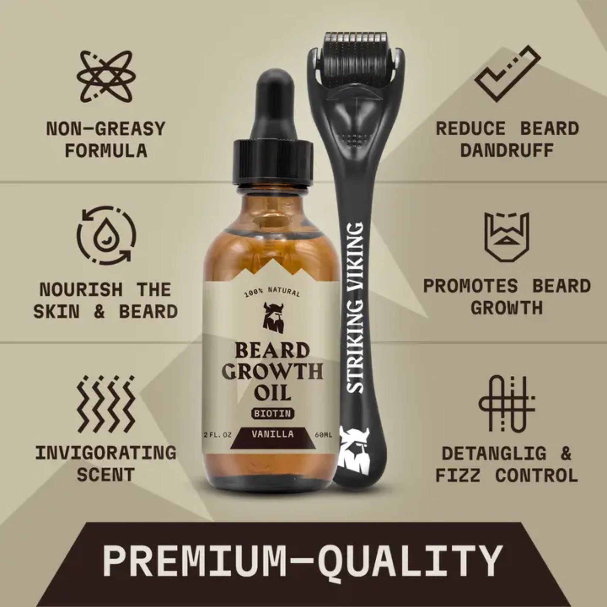 Striking Viking Vanilla Beard Growth Kit with Biotin Oil & 0.25mm Derma Roller