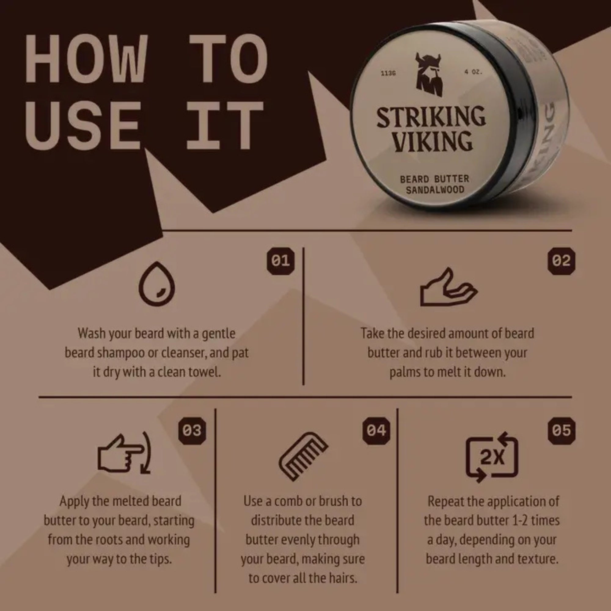 Striking Viking Sandalwood Beard Butter for Soft Hydrated & Healthy Beard Care for Men