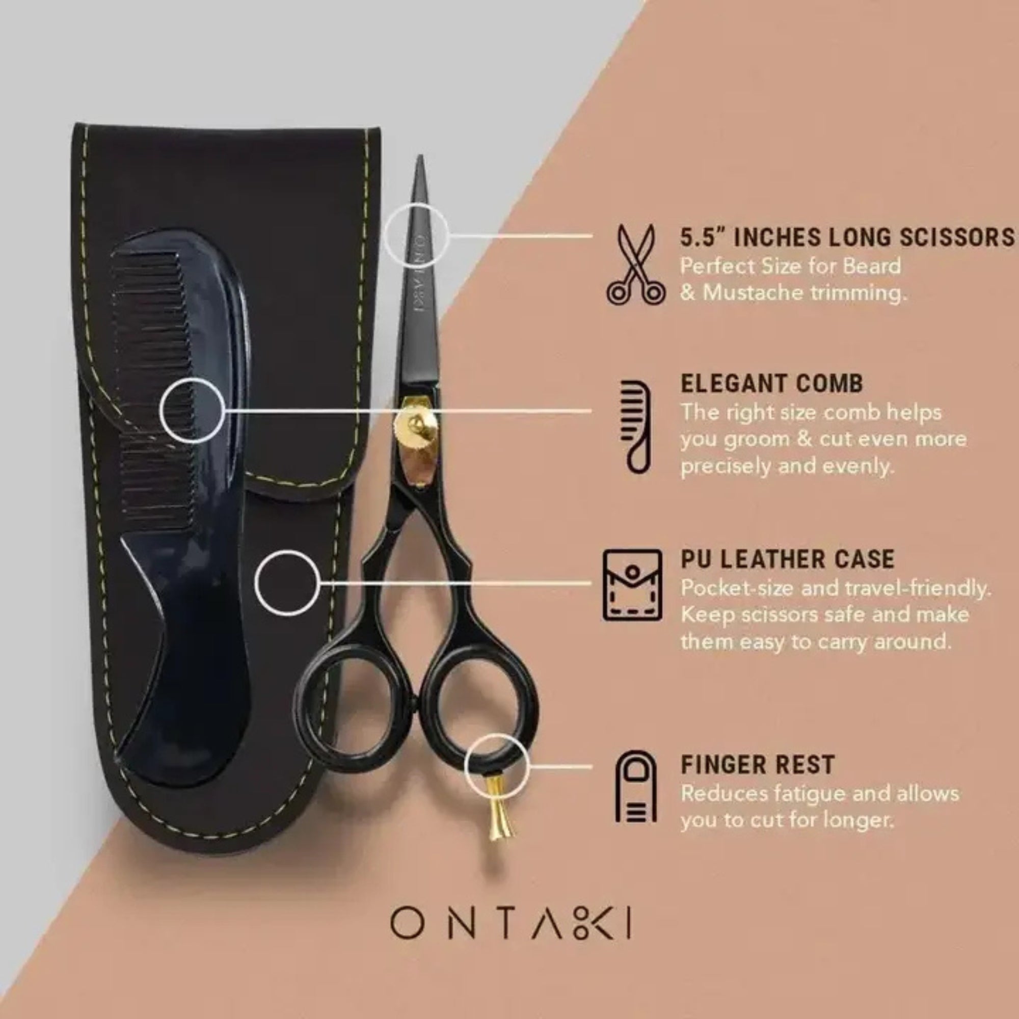 ONTAKI Japanese Steel Beard & Hair Scissors 5.5 Inch – Professional Grooming Shears