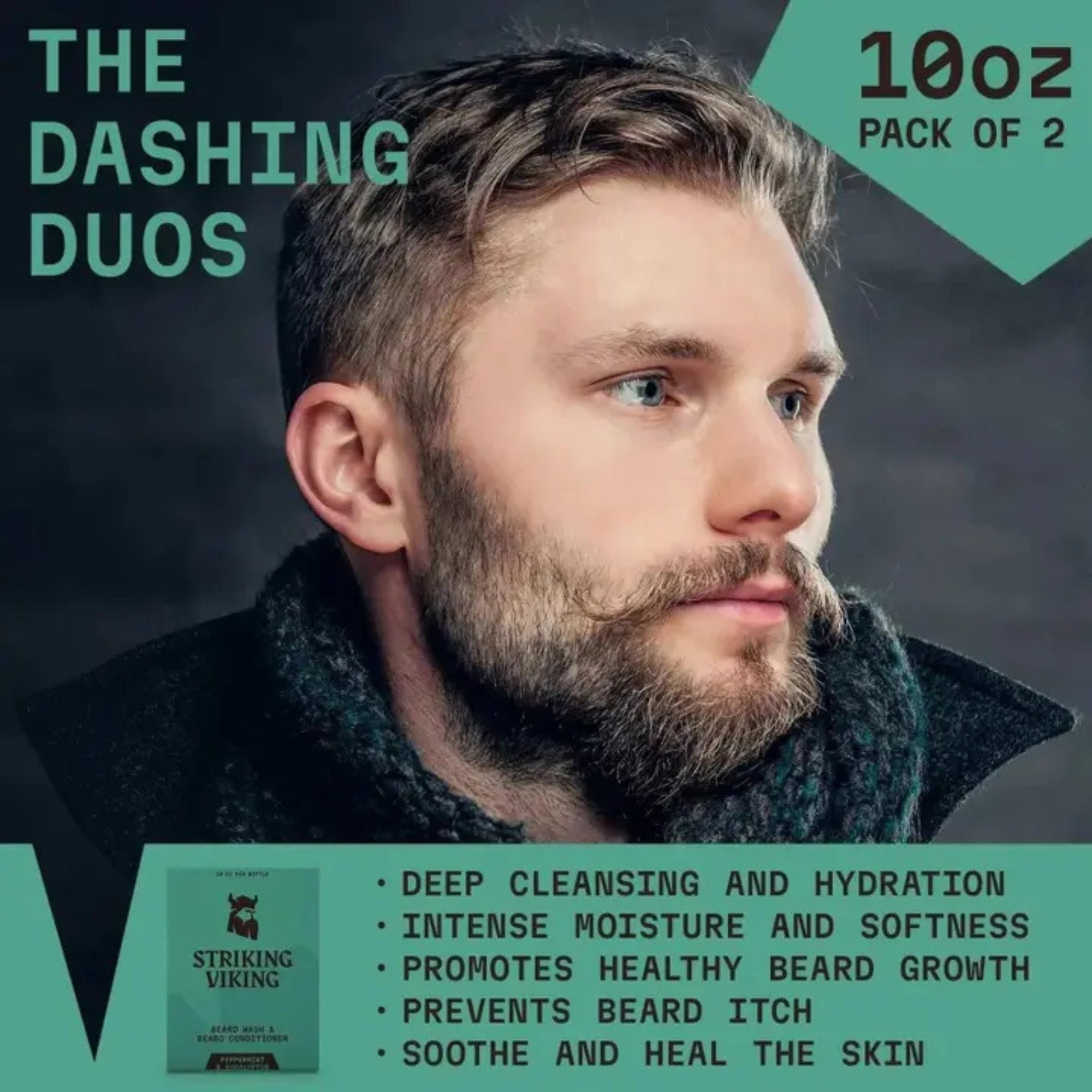 Striking Viking Peppermint & Eucalyptus Beard Shampoo & Conditioner Set for Healthy Beard Care