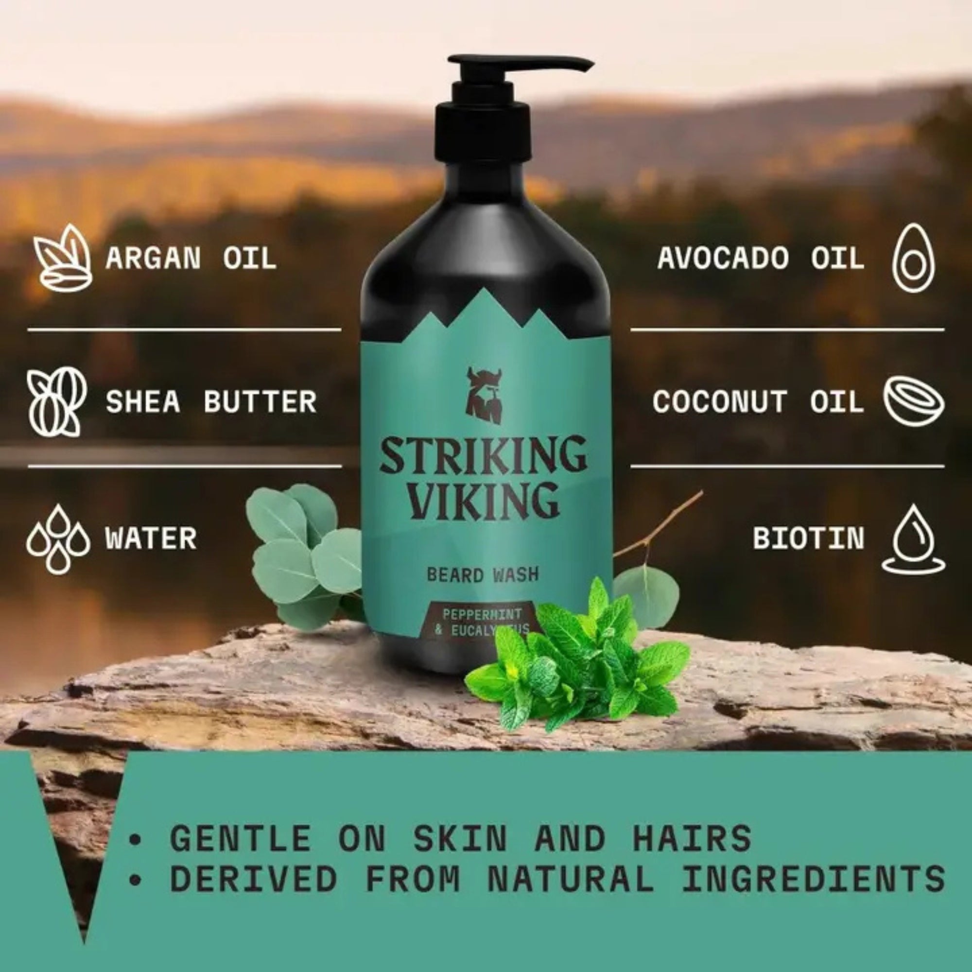 Striking Viking Beard Shampoo with Natural Peppermint & Eucalyptus for Refreshing Beard Care