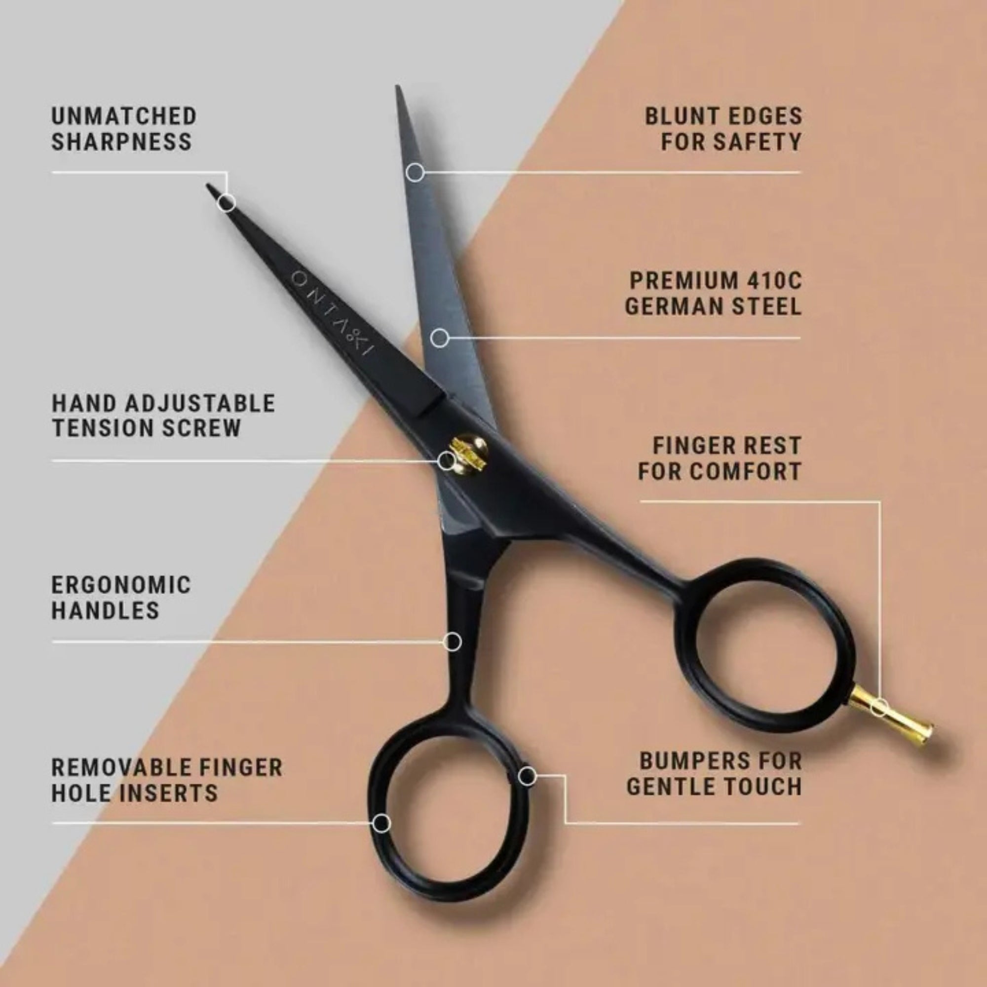 ONTAKI Beard & Mustache Scissors with Finger Rest 5 Inch – German Steel Grooming Kit