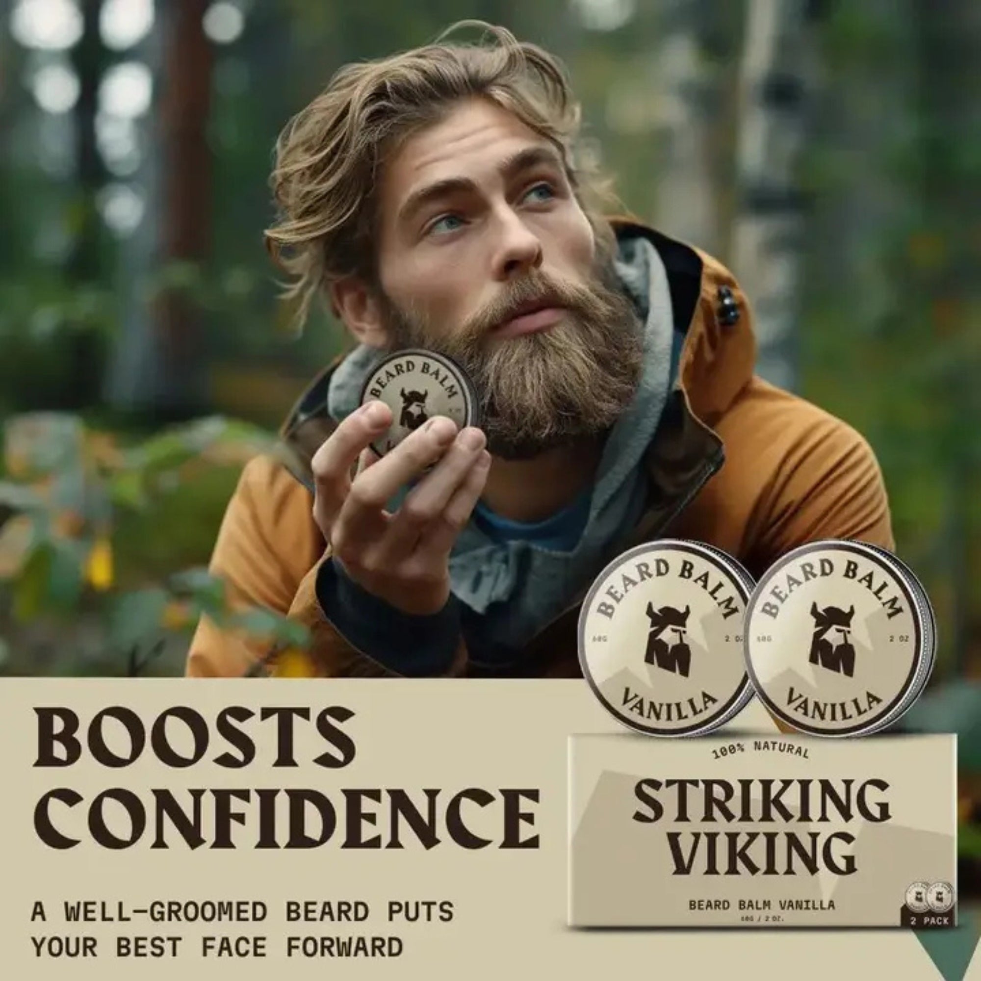 Striking Viking Vanilla Beard Balm 2 Pack with Natural Organic Ingredients for Beard Styling