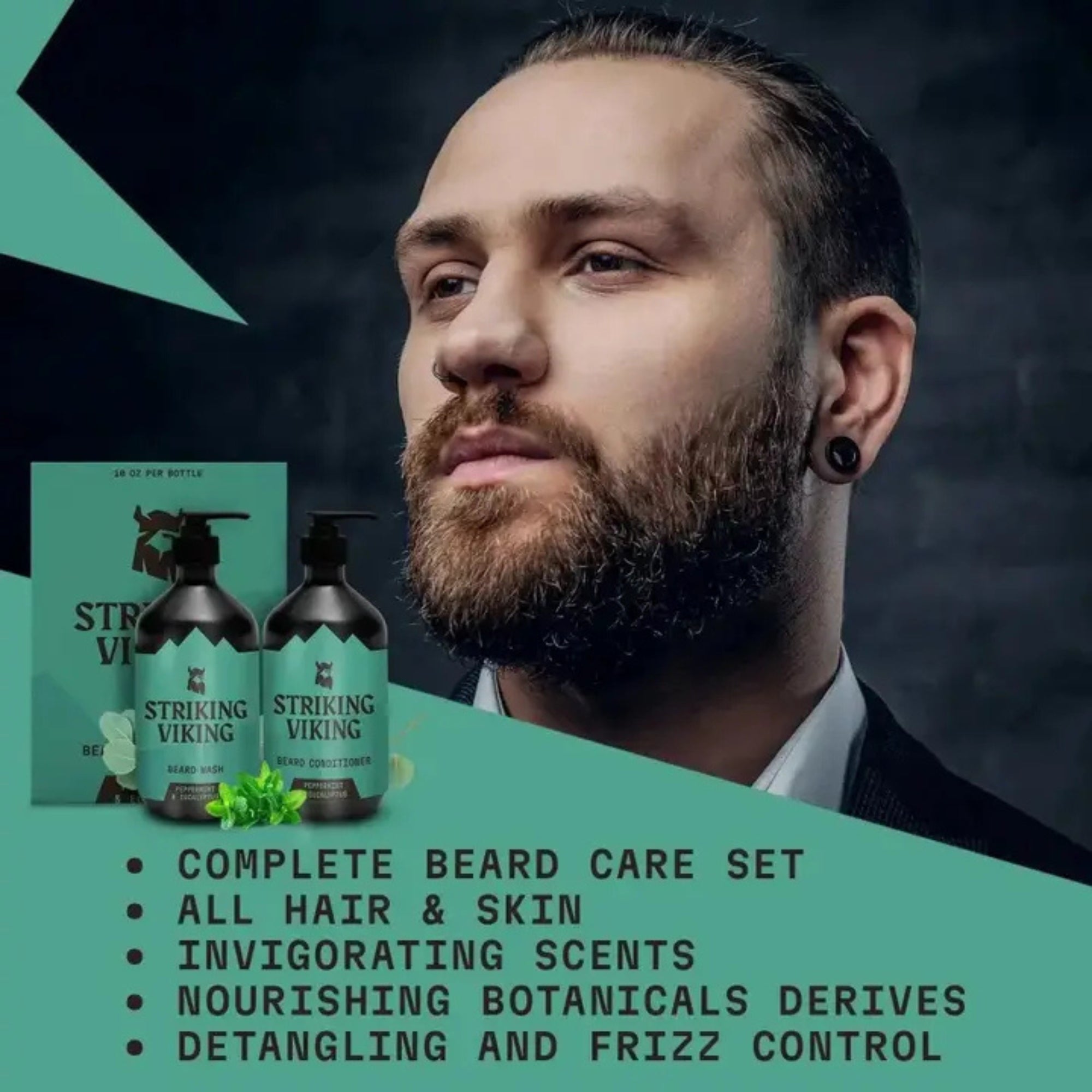 Striking Viking Peppermint & Eucalyptus Beard Shampoo & Conditioner Set for Healthy Beard Care