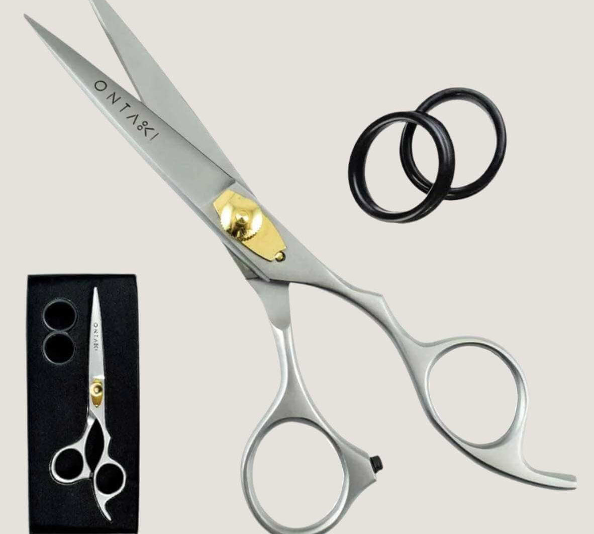 Professional hairdressing scissors set with sharp stainless steel blades and ergonomic handles for thinning and texturing hair.