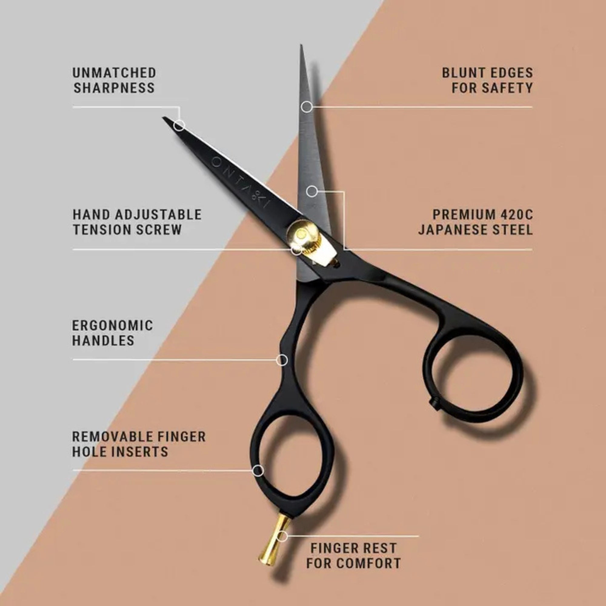 ONTAKI Japanese Steel Beard & Hair Scissors 5.5 Inch – Professional Grooming Shears