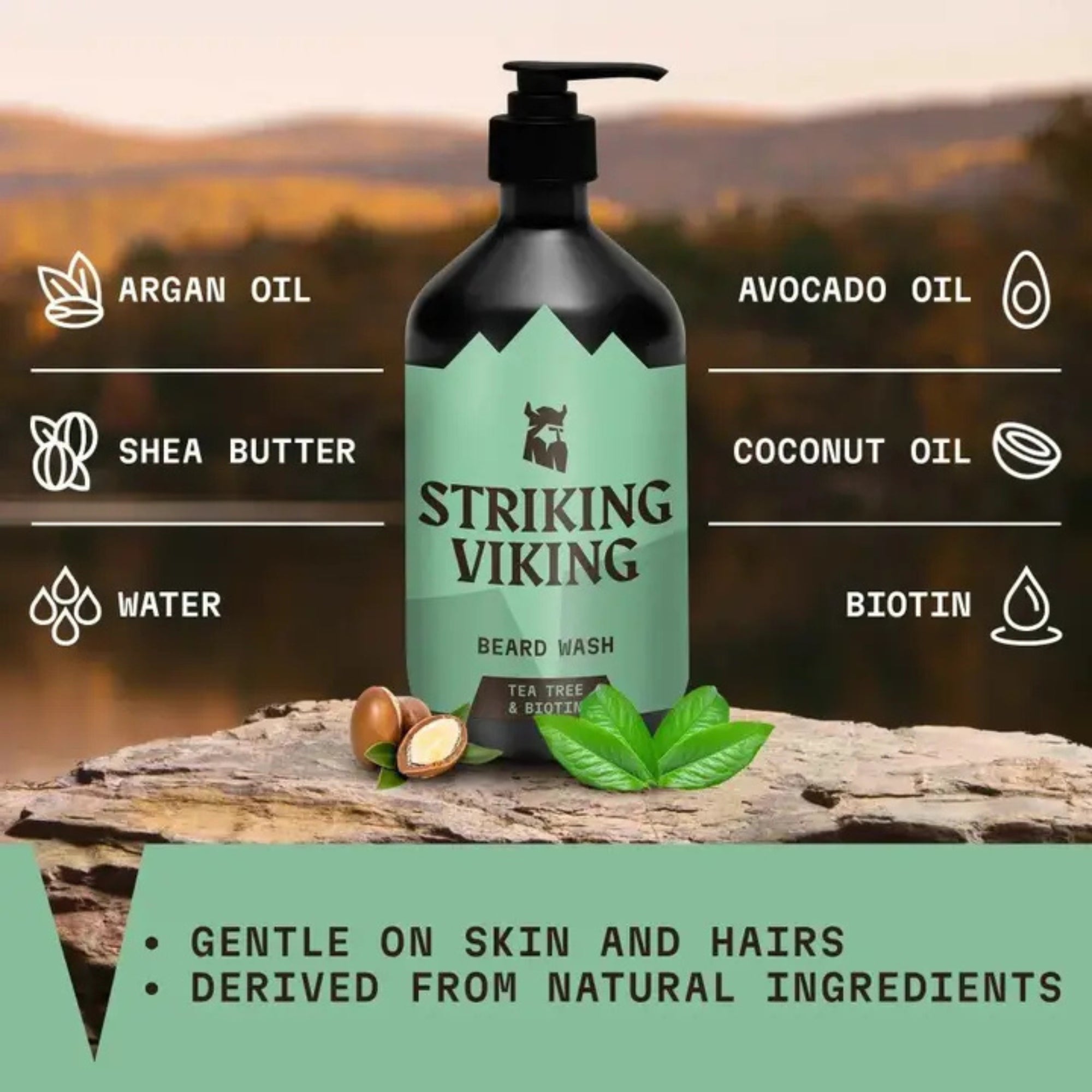 Striking Viking Tea Tree & Biotin Beard Shampoo for Clean Healthy Soft Beard Care for Men
