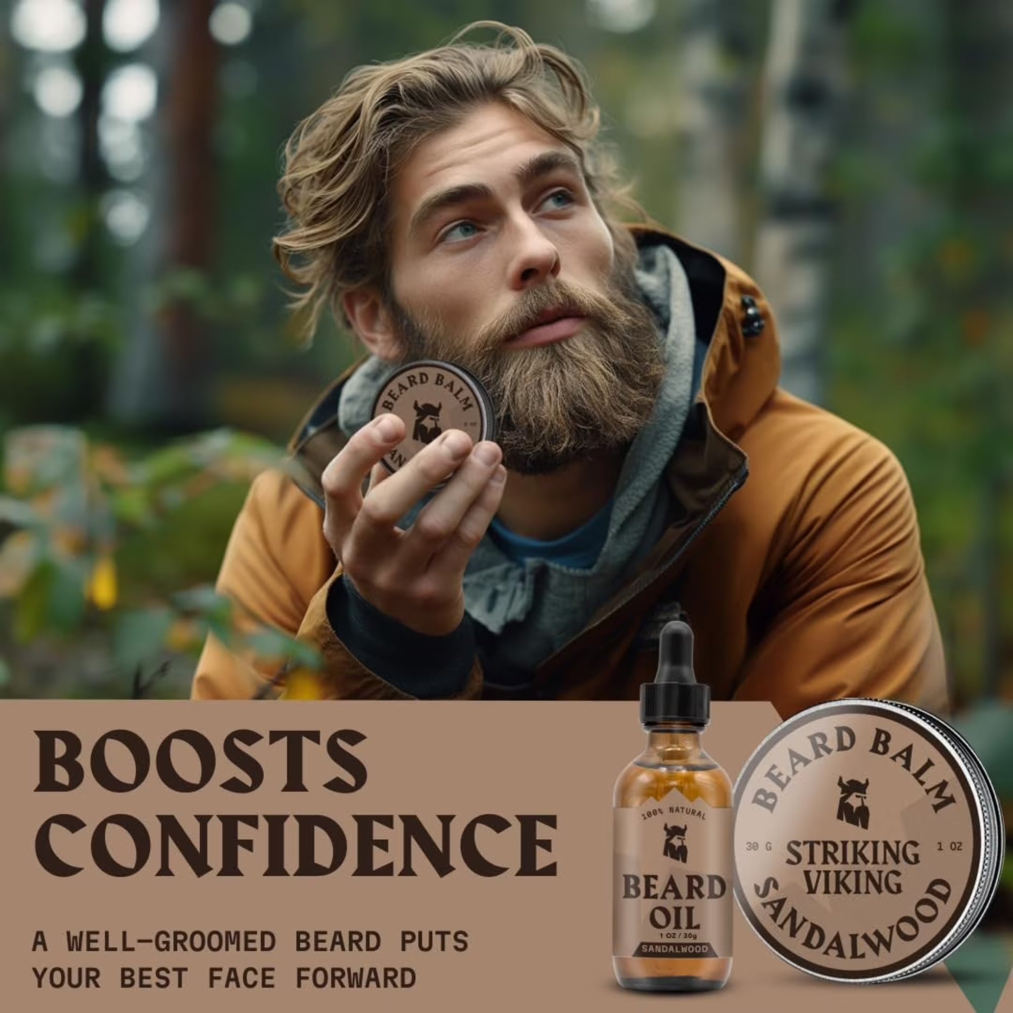 Striking Viking Sandalwood Beard Oil & Balm Kit for Soft Healthy Beard Care for Men