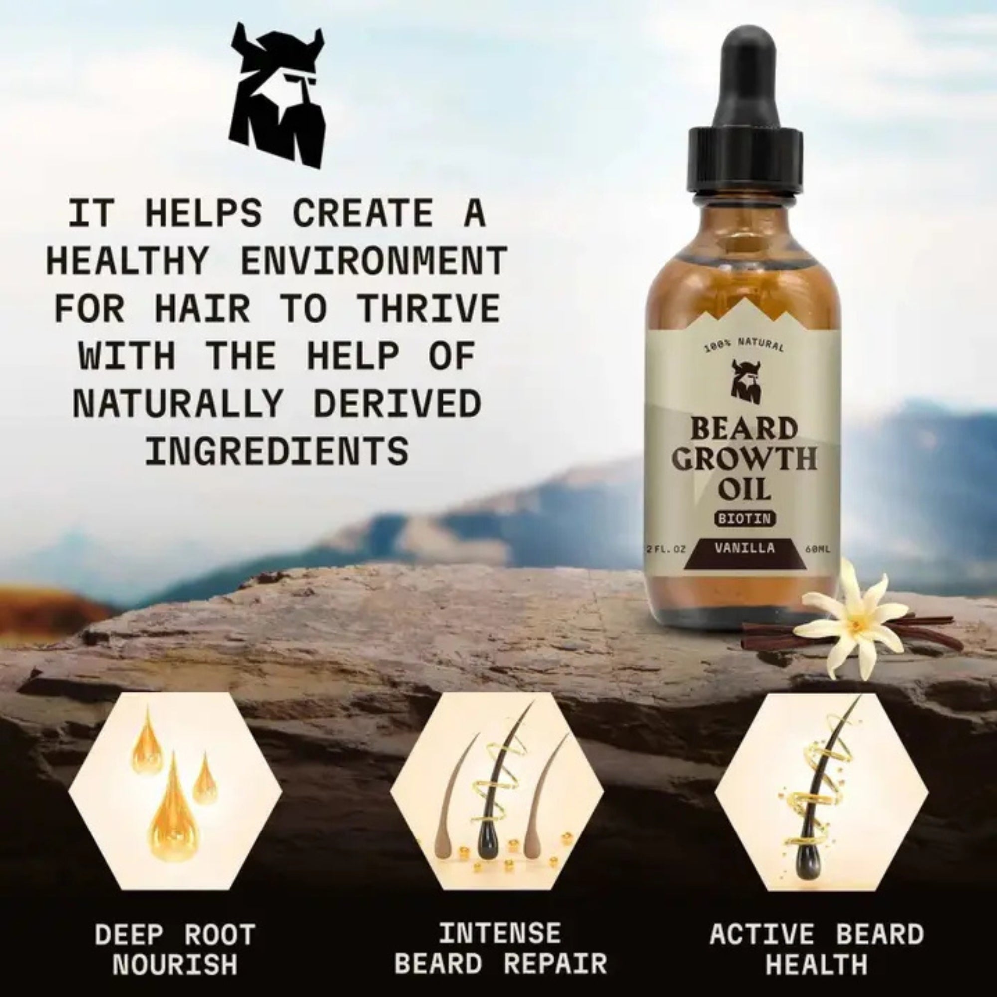 Striking Viking Vanilla Beard Growth Oil with Biotin & Castor Oil for Fuller Beard Growth