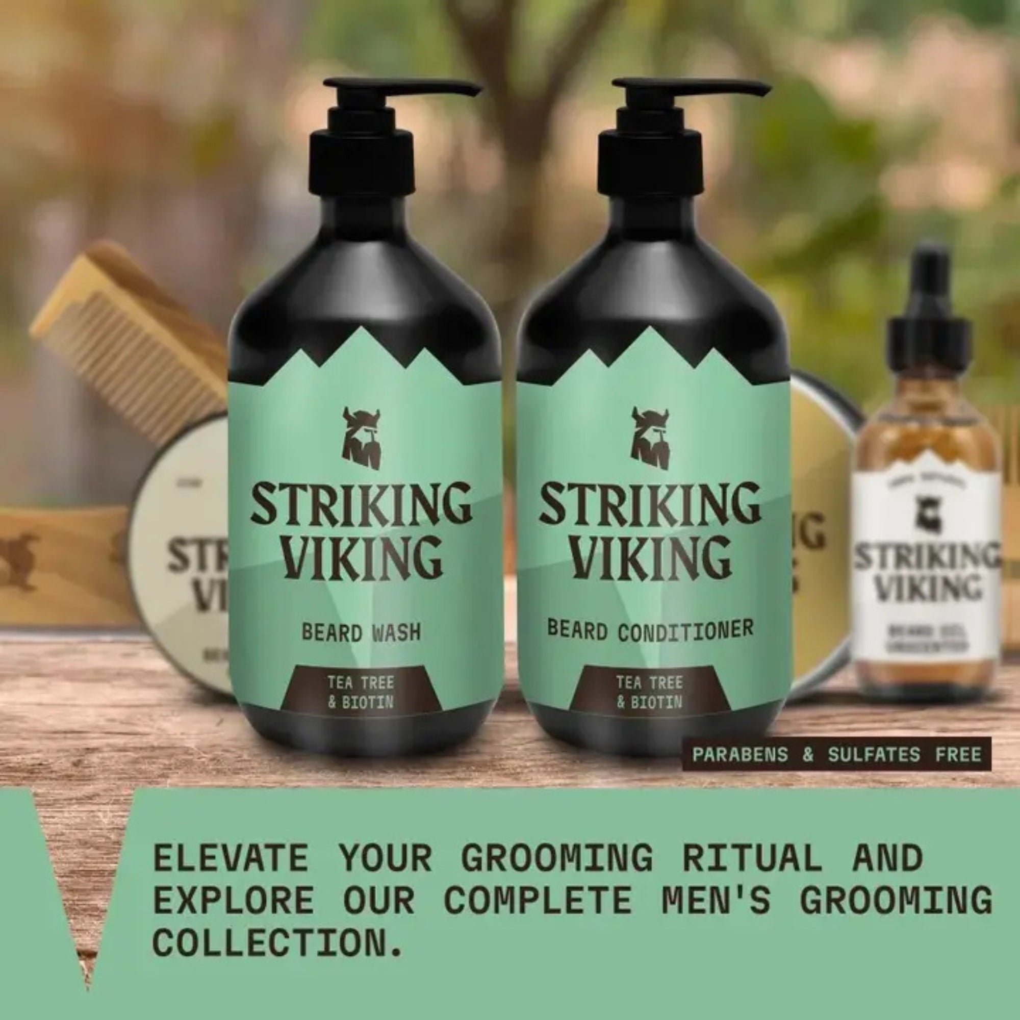 Striking Viking Tea Tree & Biotin Beard Shampoo & Conditioner Set for Healthy Beard Care