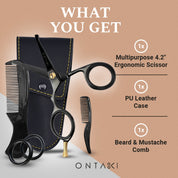 ONTAKI Japanese Steel Rounded Tip Beard & Mustache Scissors 4.2 Inch Grooming Kit
