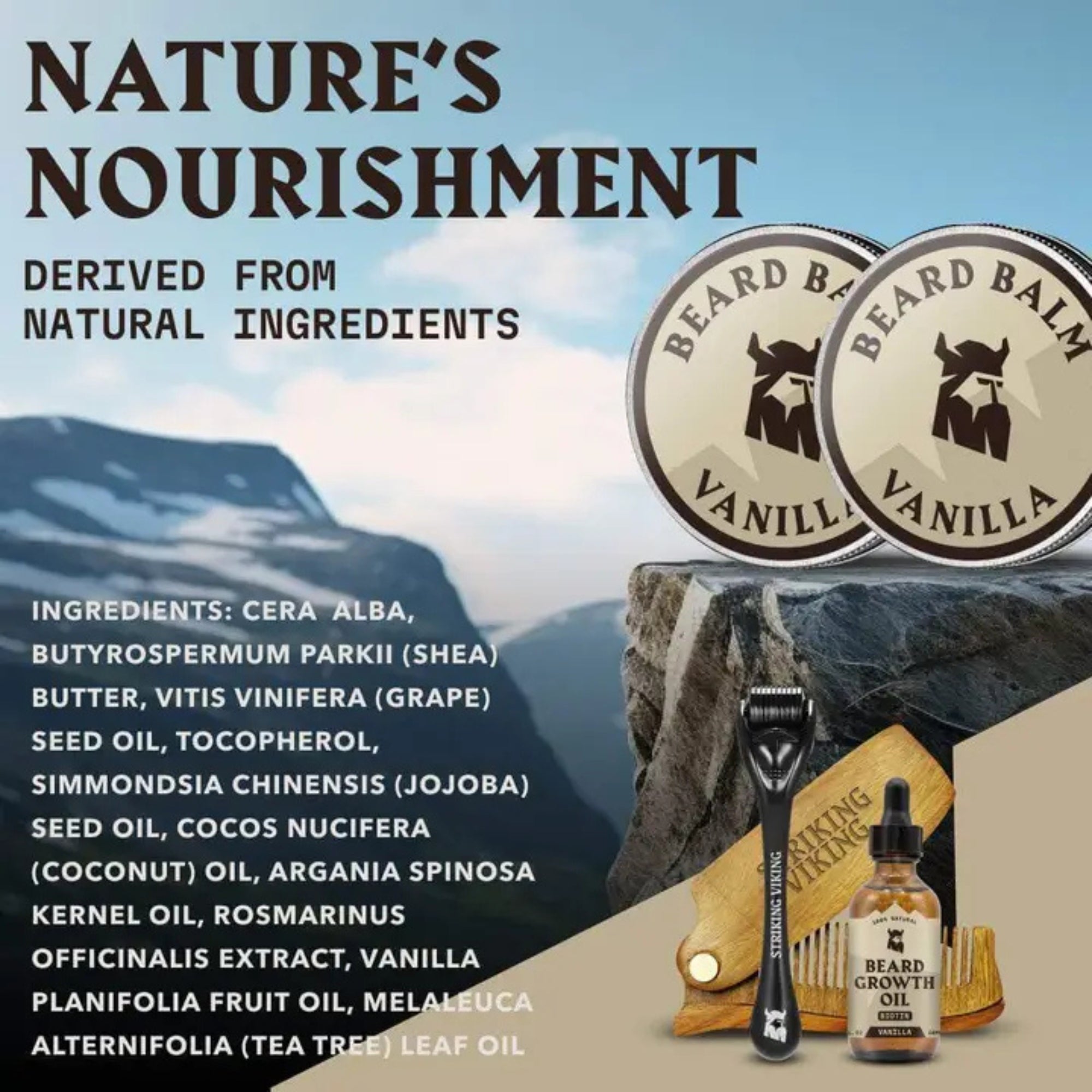 Striking Viking Vanilla Beard Balm 2 Pack with Natural Organic Ingredients for Beard Styling