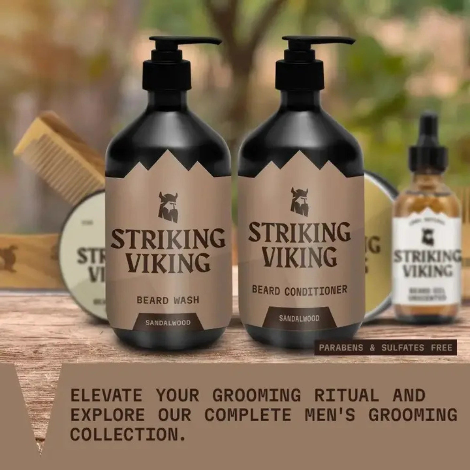Striking Viking Sandalwood Beard Shampoo & Conditioner Set – Hydrating Beard Care for Men
