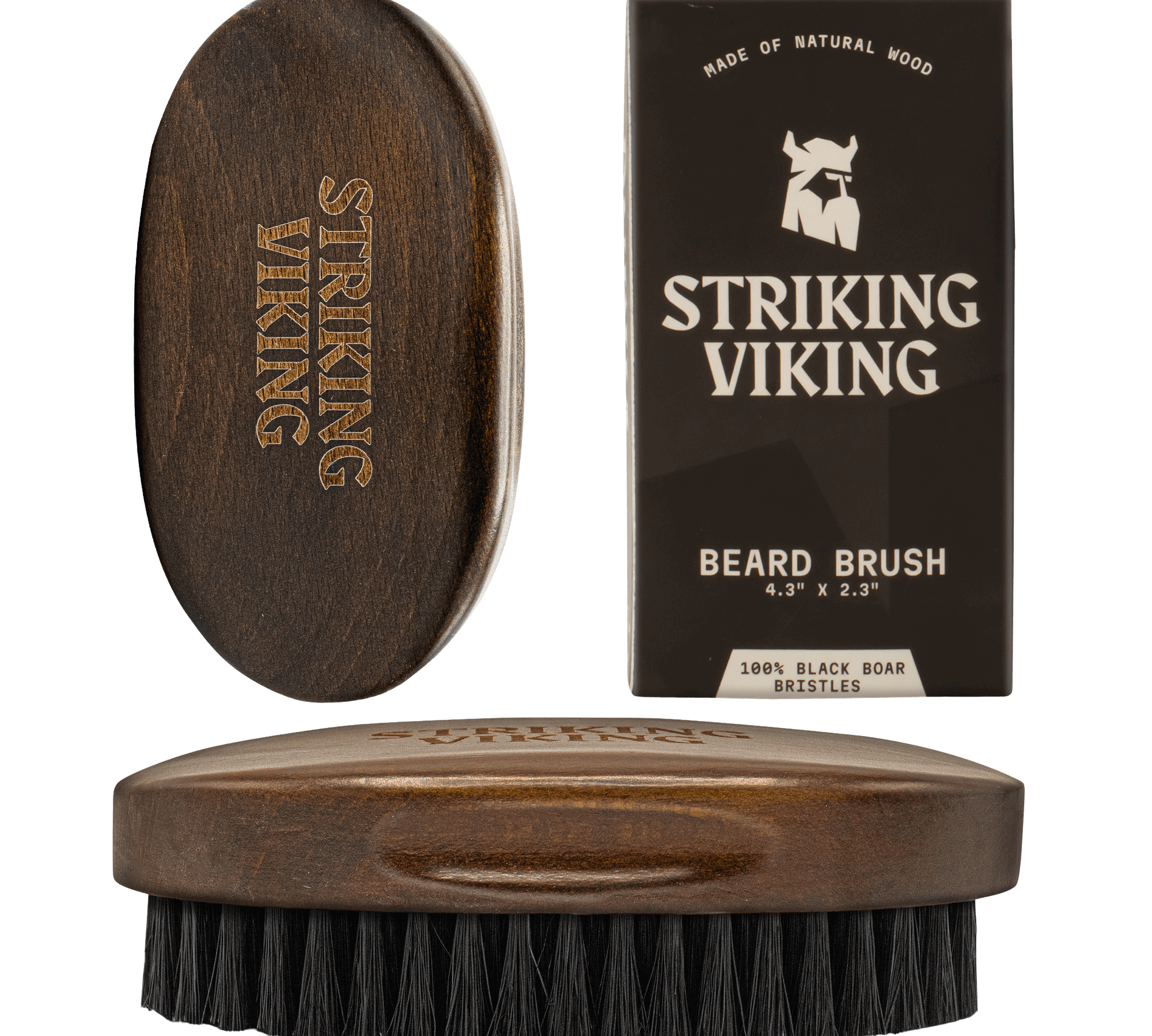 Striking Viking beard brush with natural boar bristles and durable beech wood handle for grooming and taming frizz