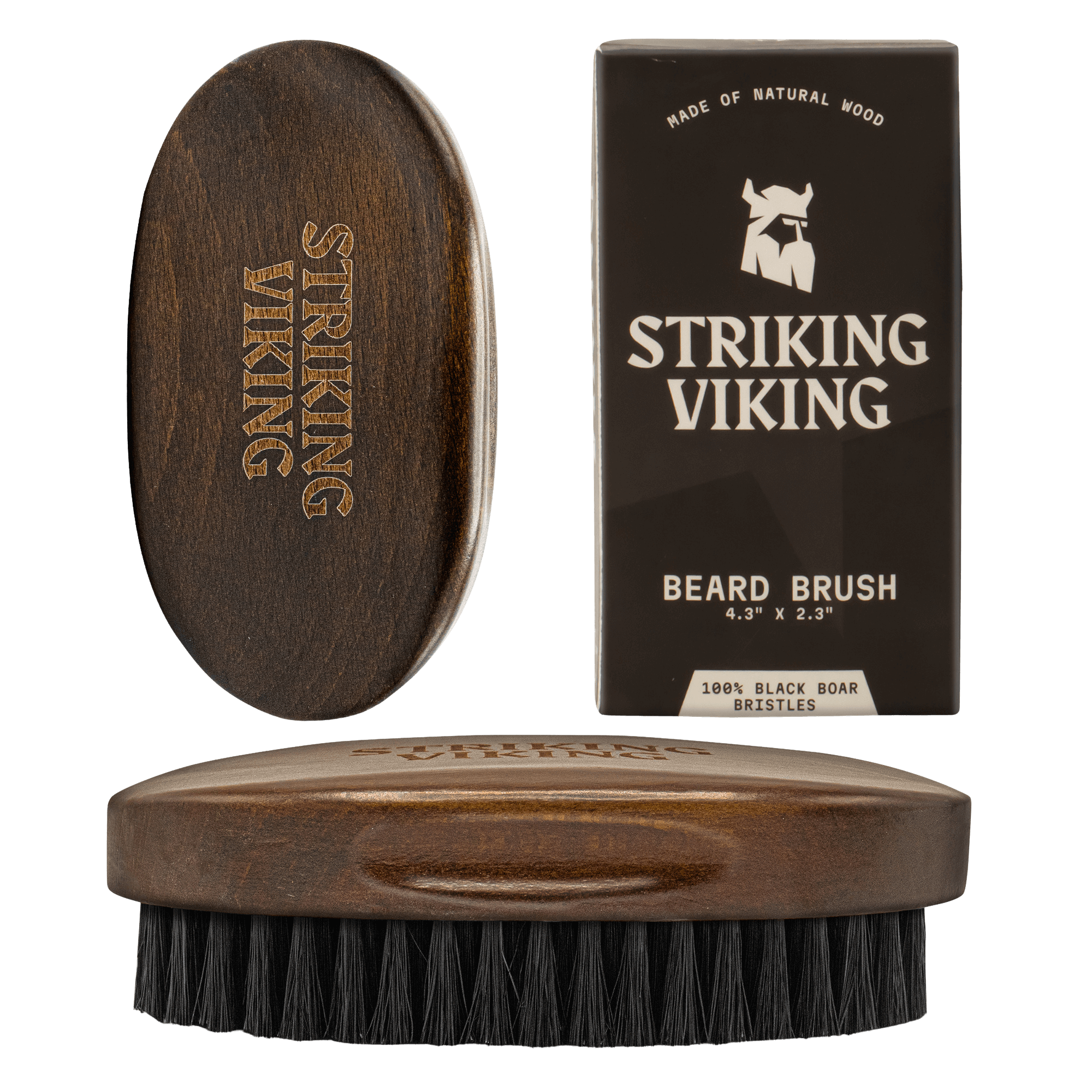 Striking Viking beard brush with natural boar bristles and durable beech wood handle for grooming and taming frizz
