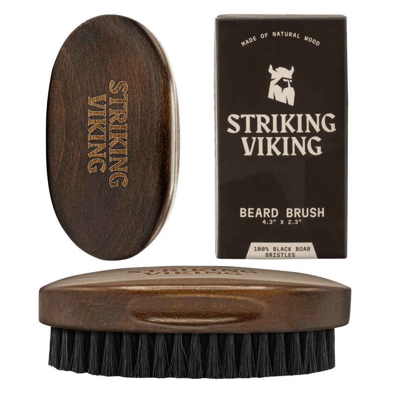 Striking Viking beard brush with natural boar bristles and durable beech wood handle for grooming and taming frizz