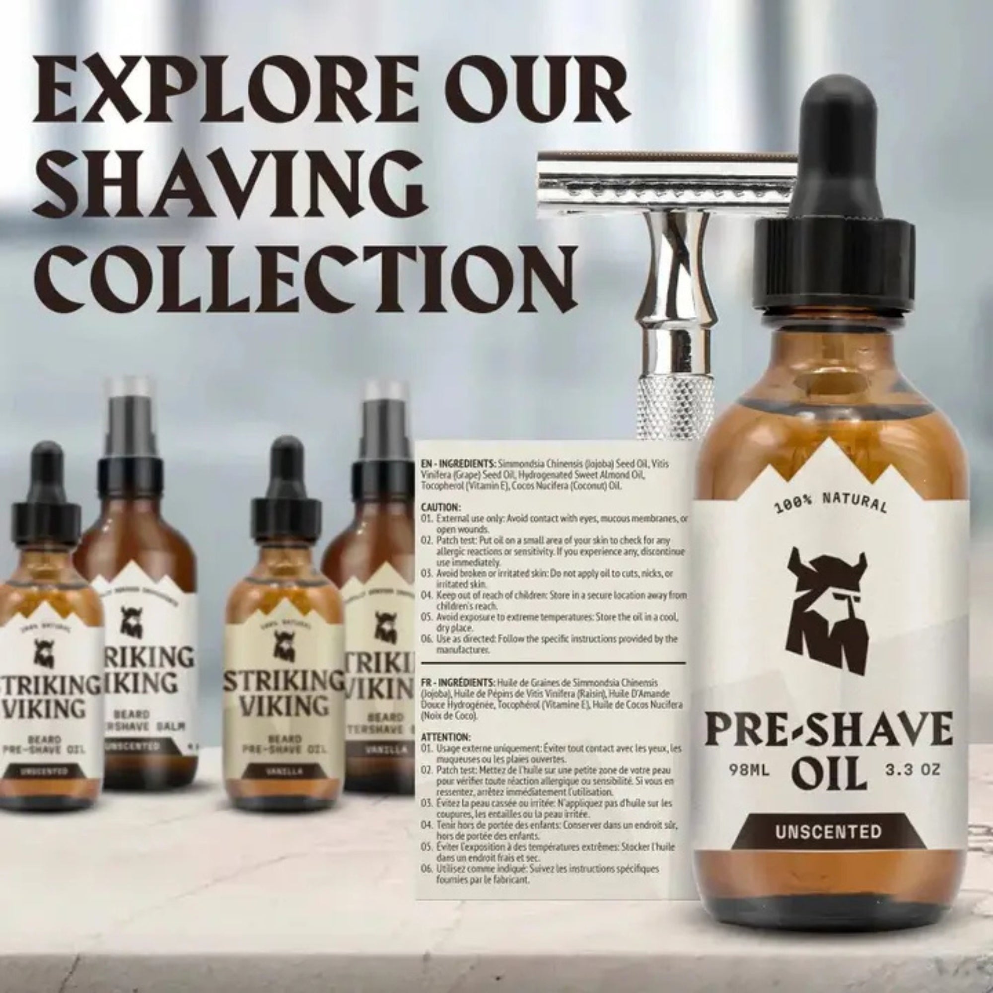 Striking Viking Unscented Pre Shave Oil for Men – Smooth Razor Glide & Skin Protection