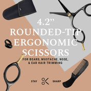 ONTAKI Japanese Steel Rounded Tip Beard & Mustache Scissors 4.2 Inch Grooming Kit