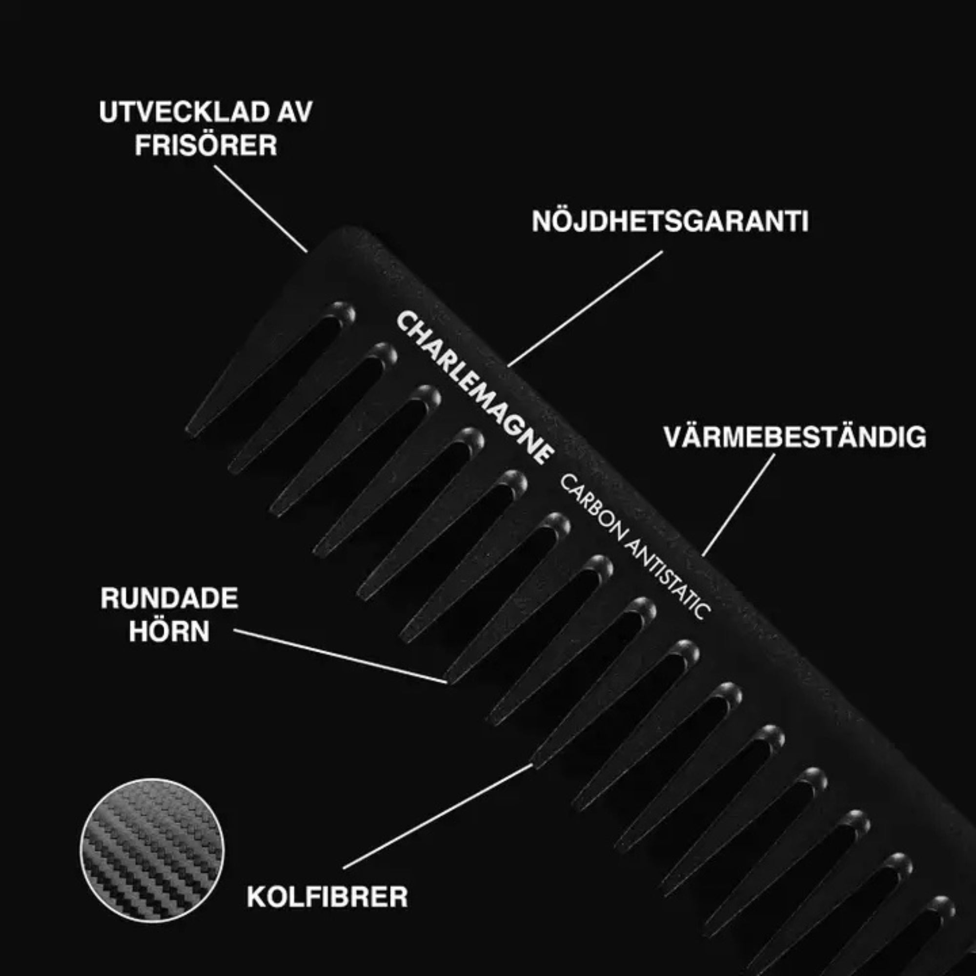 Charlemagne Carbon Wide-Tooth Comb for Men – Heat-Resistant Carbon Fiber Hair Comb