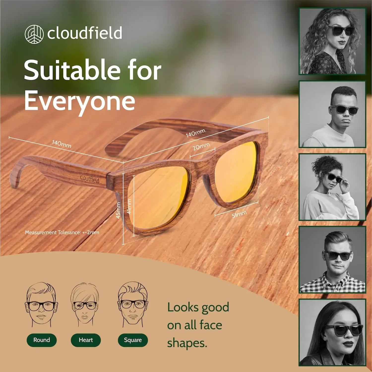 orange unisex wood sunglasses polarized