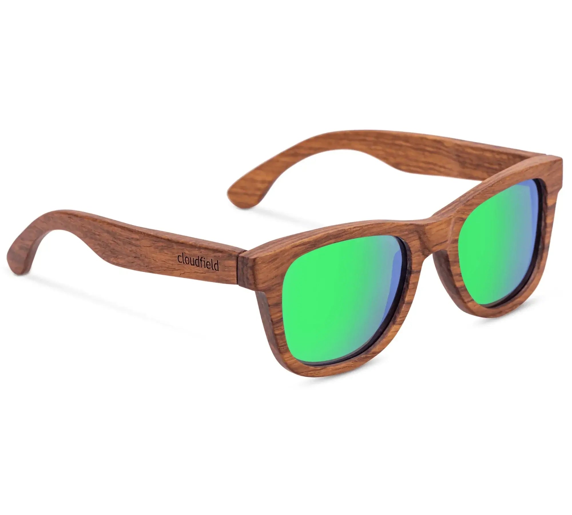 Cloudfield unisex polarized wood sunglasses with kosso green lenses and eco-friendly bamboo frame