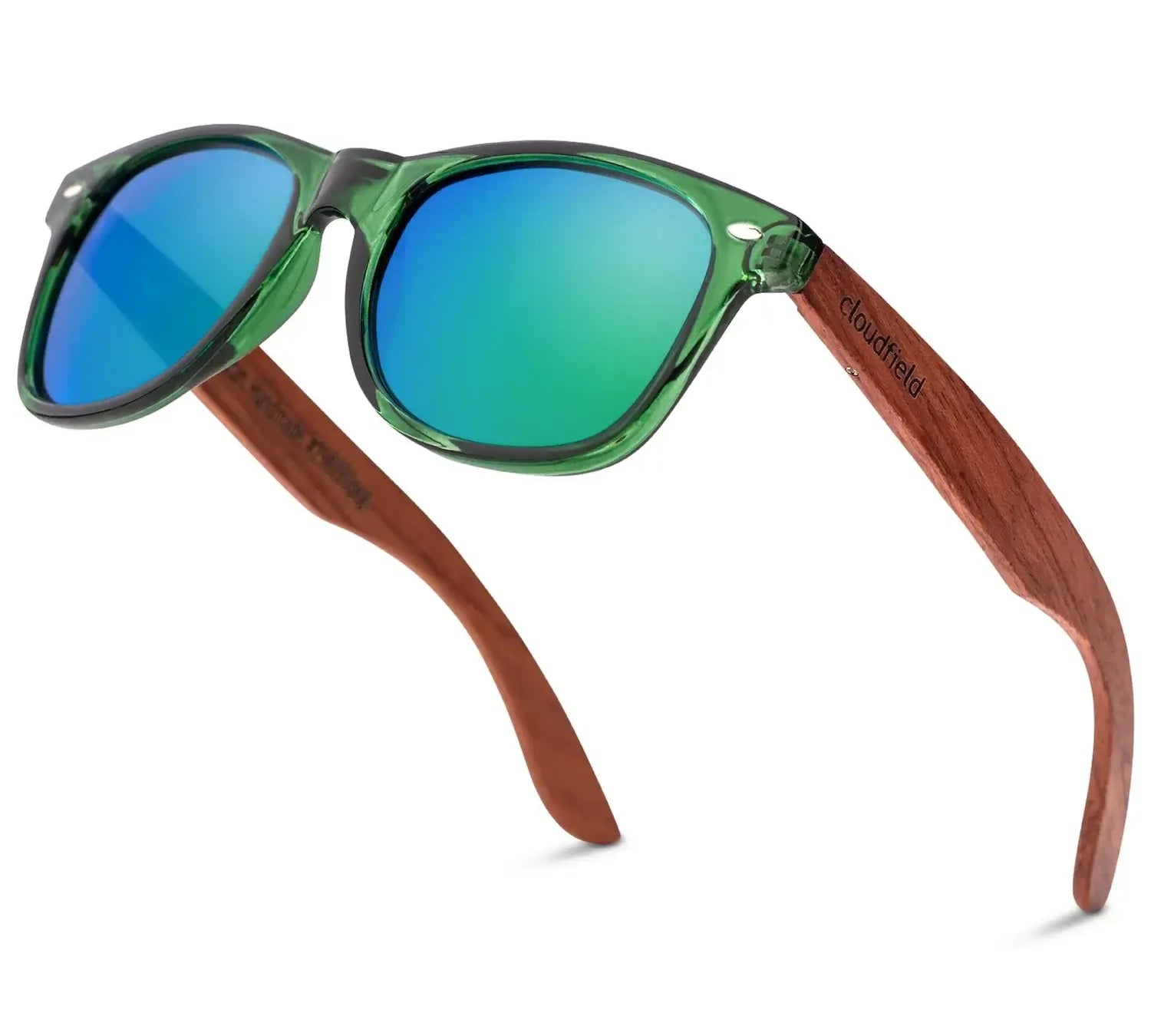 Cloudfield Unisex Polarized bamboo sunglasses with blue-green lenses and 100% UV protection