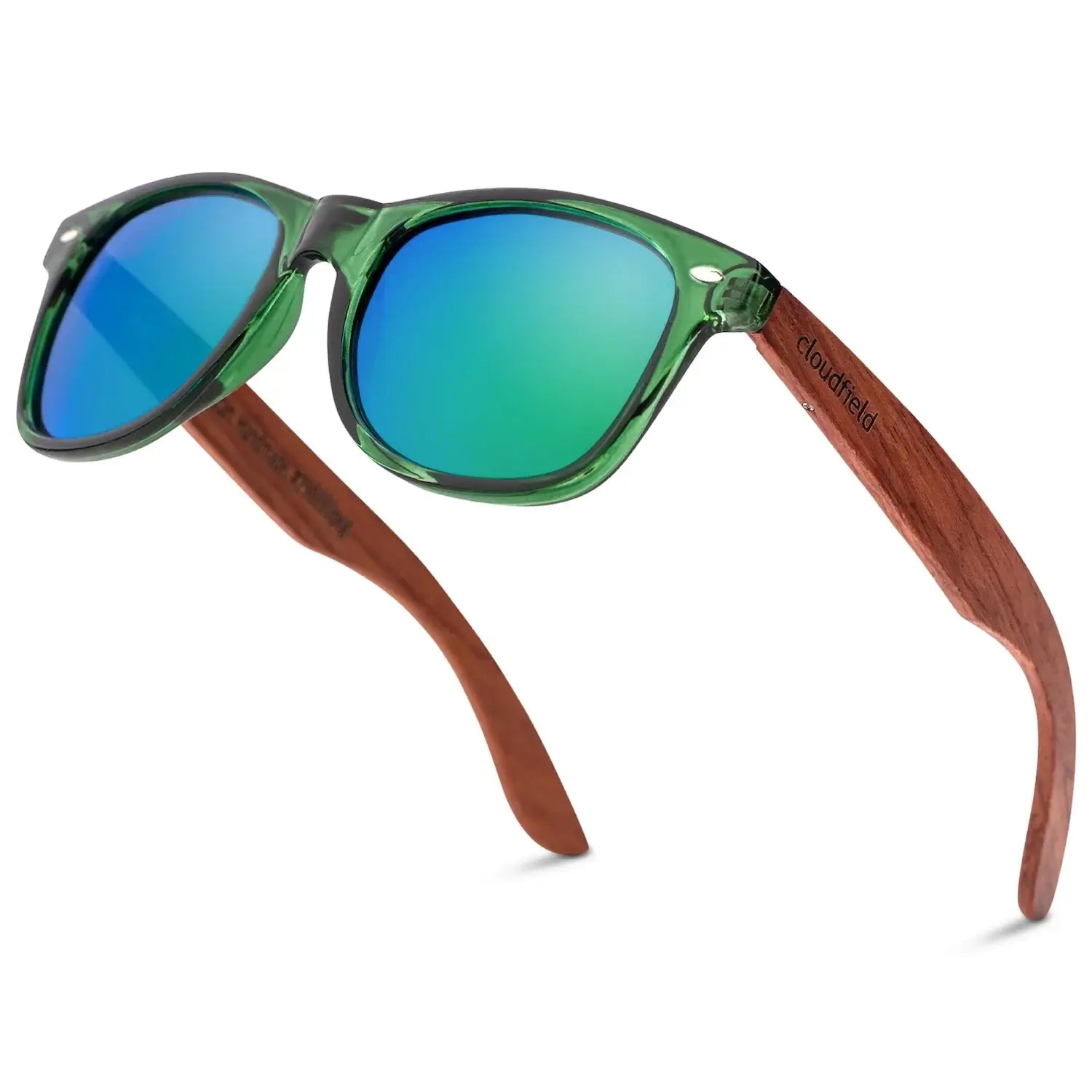 Cloudfield Unisex Polarized bamboo sunglasses with blue-green lenses and 100% UV protection