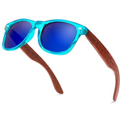 Cloudfield unisex polarized sunglasses with ocean blue bamboo frames and UV protection