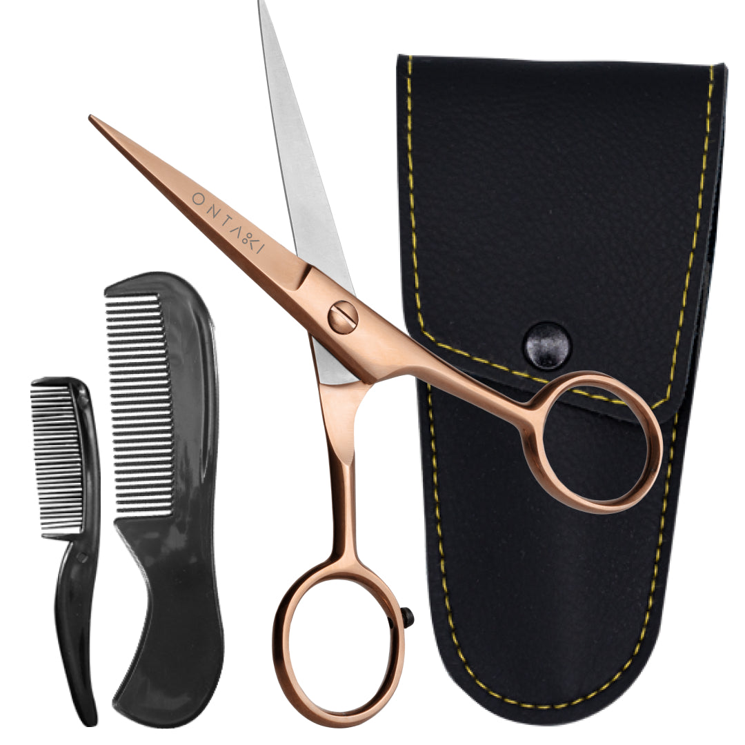 ONTAKI Professional German Steel Beard & Mustache Scissors (5")