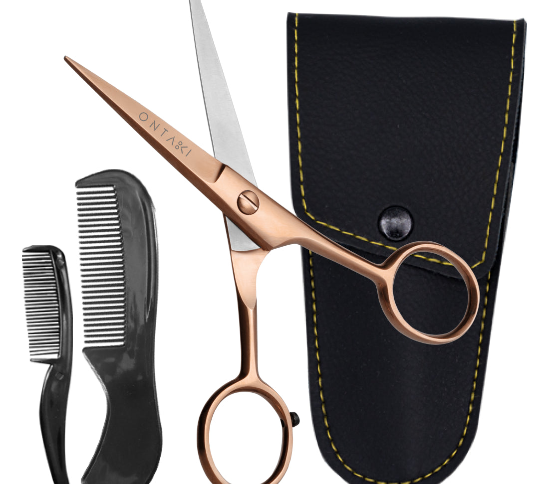 ONTAKI Professional German Steel Beard & Mustache Scissors (5")