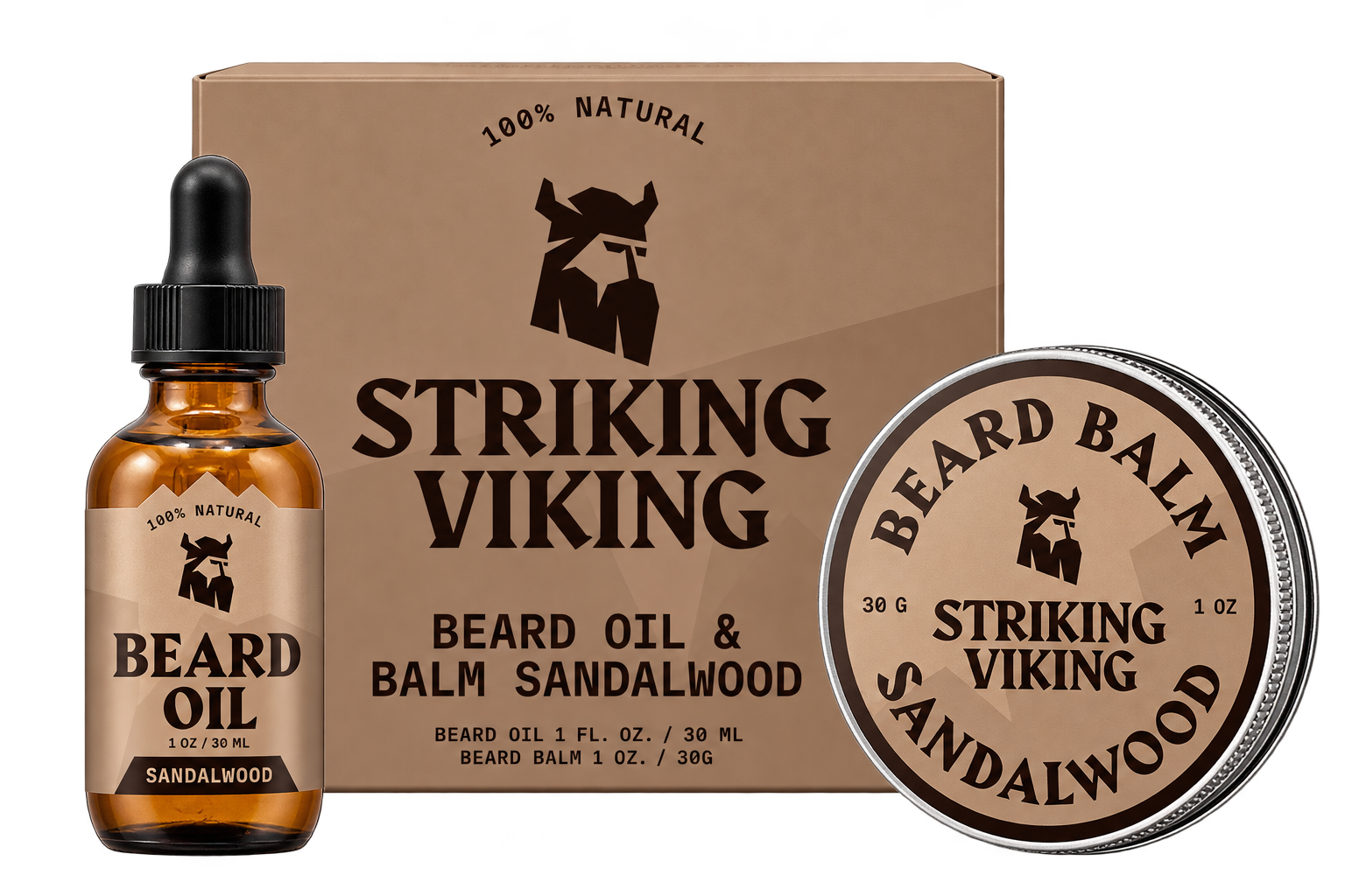 Striking Viking Sandalwood Beard Oil & Balm Kit for Soft Healthy Beard Care for Men