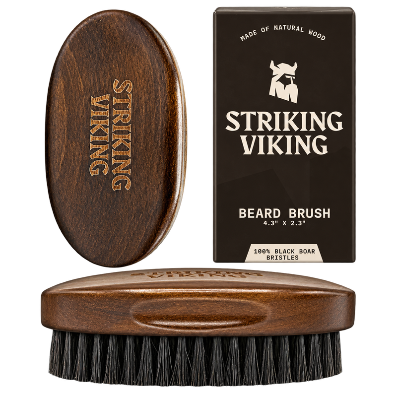 Striking Viking Boar Bristle Beard Brush for Men – Natural Beech Wood Grooming Brush