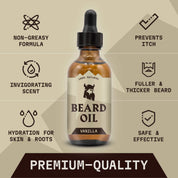 Beard Oil Vanilla, premium quality, non-greasy formula, invigorating scent, hydration for skin, promotes beard growth, prevents itch.