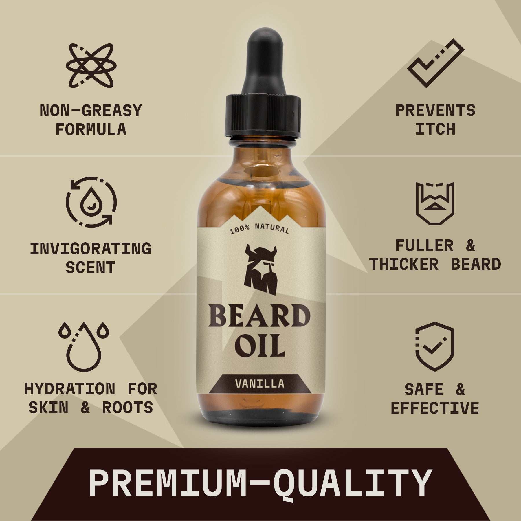 Vanilla Beard Oil 2 Pack with natural ingredients promotes beard growth, softens and hydrates facial hair while reducing itchiness.