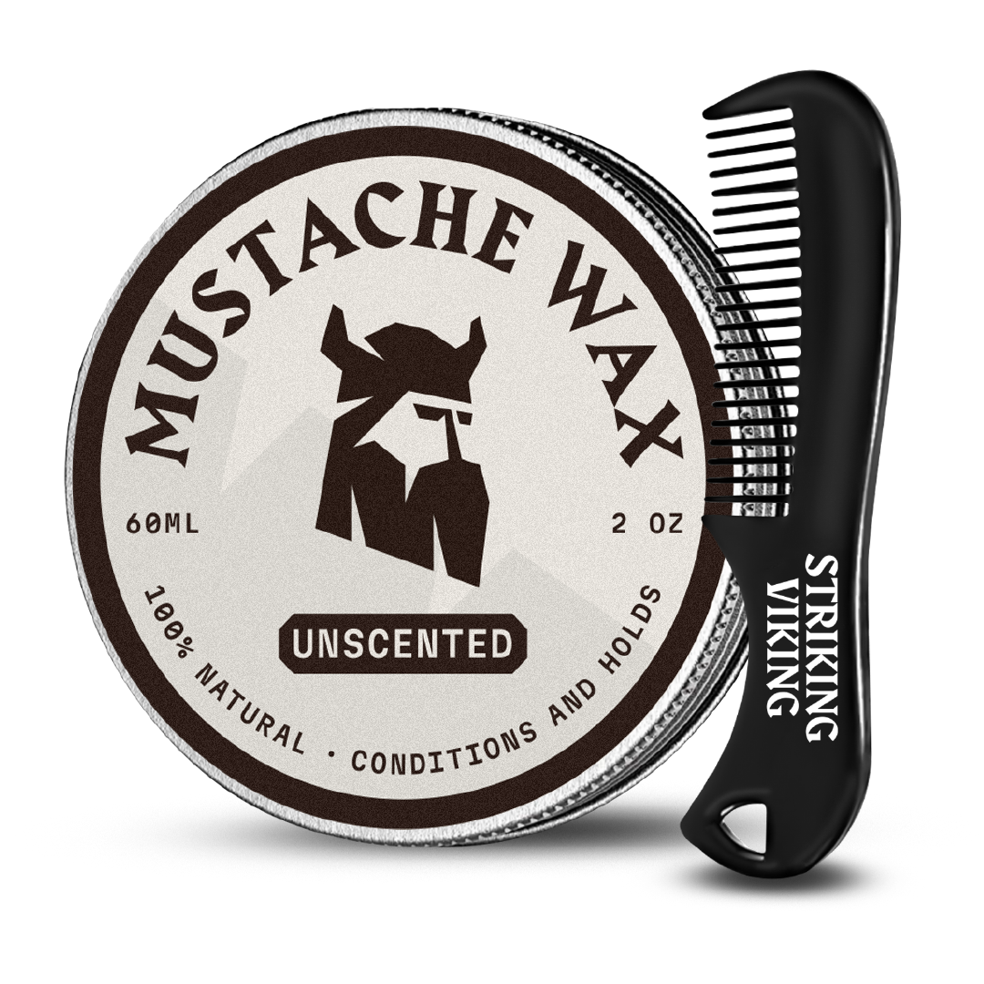Mustache Wax and Comb Kit with Vanilla Scented Wax and Anti-Static Comb for Styling and Conditioning.
