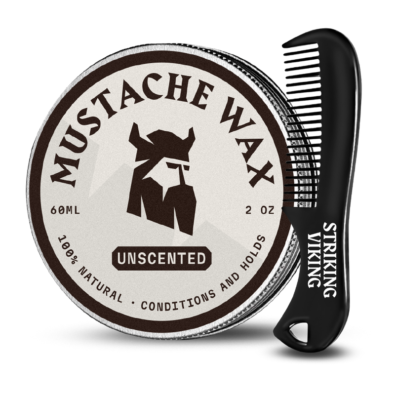 Mustache Wax and Comb Kit with Vanilla Scented Wax and Anti-Static Comb for Styling and Conditioning.