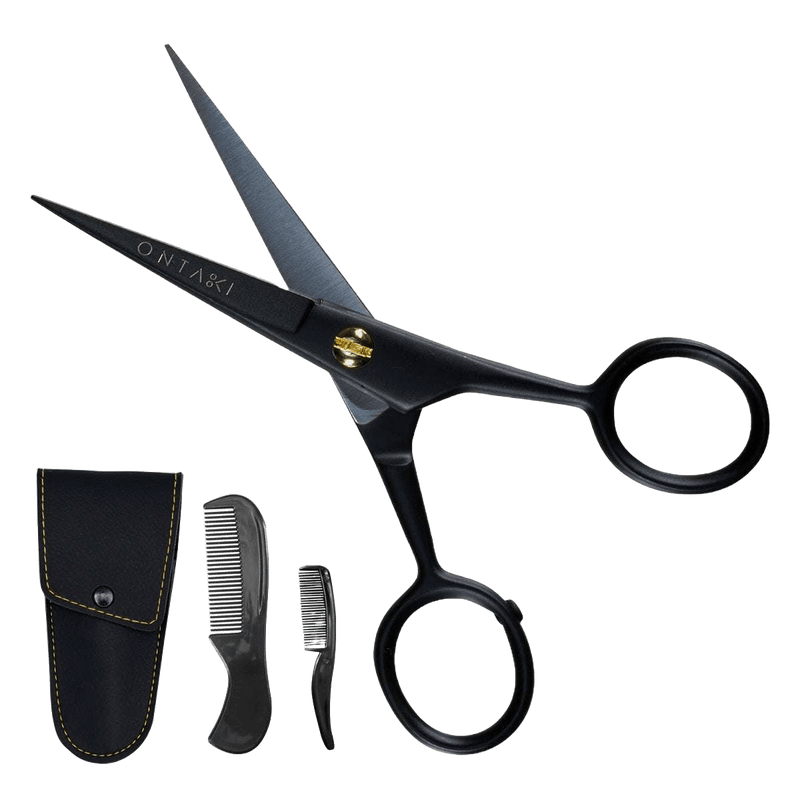 ONTAKI Professional German Steel Beard and Mustache Scissors grooming kit with combs and case