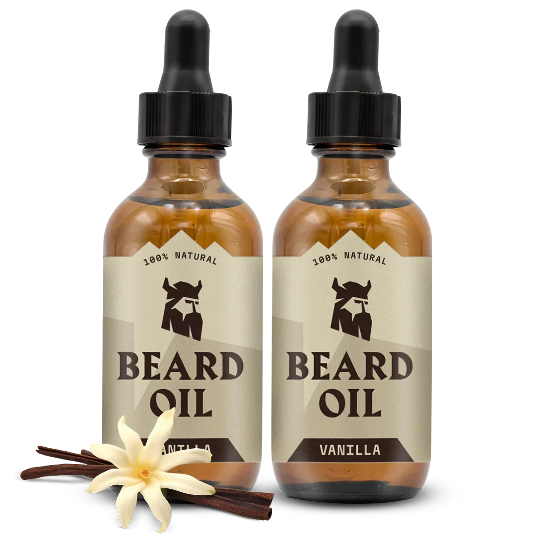 Vanilla Beard Oil 2 pack with droppers, featuring all-natural and organic ingredients.