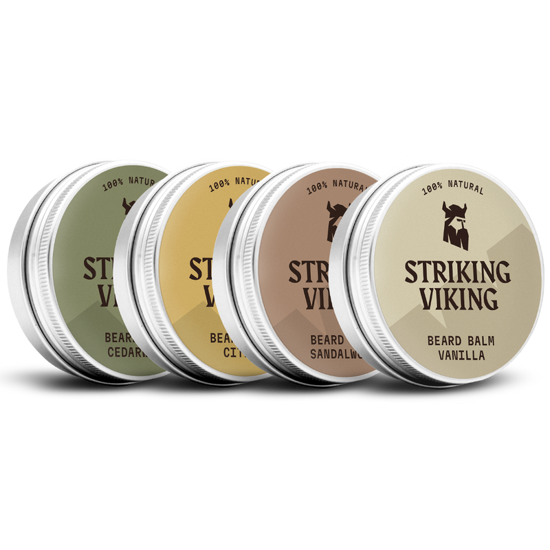 Beard Balm Variety 4 Pack Set with Citrus, Vanilla, Cedarwood, Sandalwood Scents.