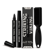 Beard filler pen 2 pack with brush, 4-tip applicator, jet black color.